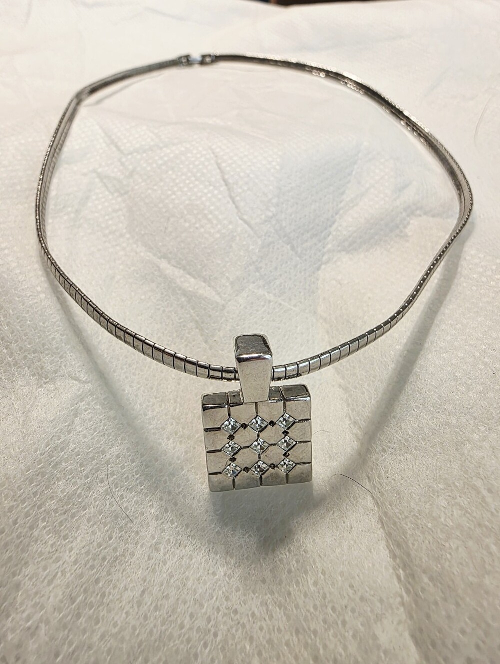 Authentic Givenchy Rhodium Geometric Square Pendant Omega Chaun Necklace